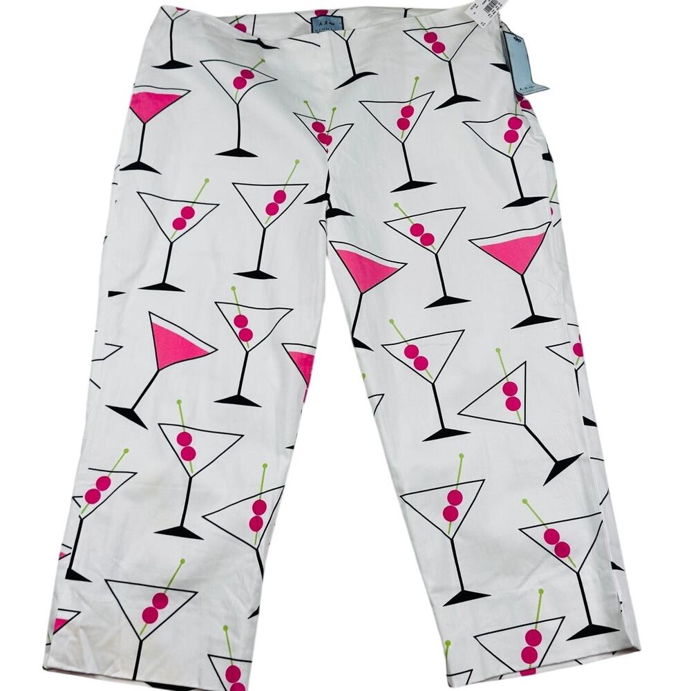 ITW By Claude Brown Cotton Retro Vibes Martini Drink Print Cropped Pants Size 14